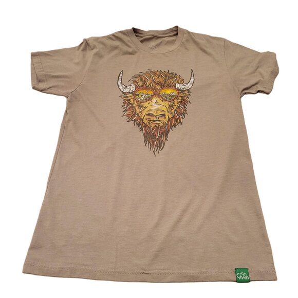 Wild Tribute Buffalo Graphic T-Shirt Brown Size Small Casual Outdoor Tee Brown - Picture 1 of 8